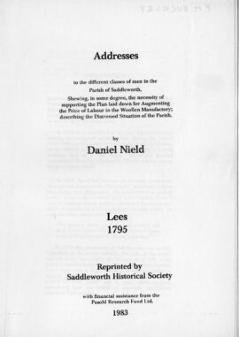 Addresses to the Different Classes of Men in Saddleworth - A proposal for releaving local poverty and boosting the Saddleworth economy